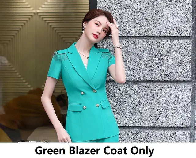 Elegant Green Women's Business Suit with Pants &amp; Jacket Mimarta