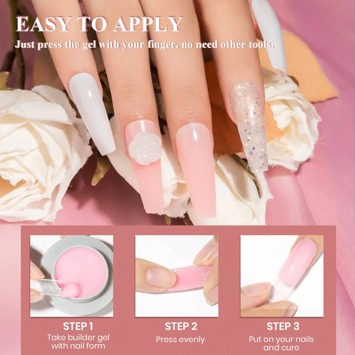 MIZHSE Solid Builder Gel, Nail Sculpture Gel Non-Sticky 4 Colors Nude Clear White Pink Hard Builder Gel Nails UV LED Nail Extension Gel For Nail Salon Home Manicure C-Classic Colors * 4 Rieworkes