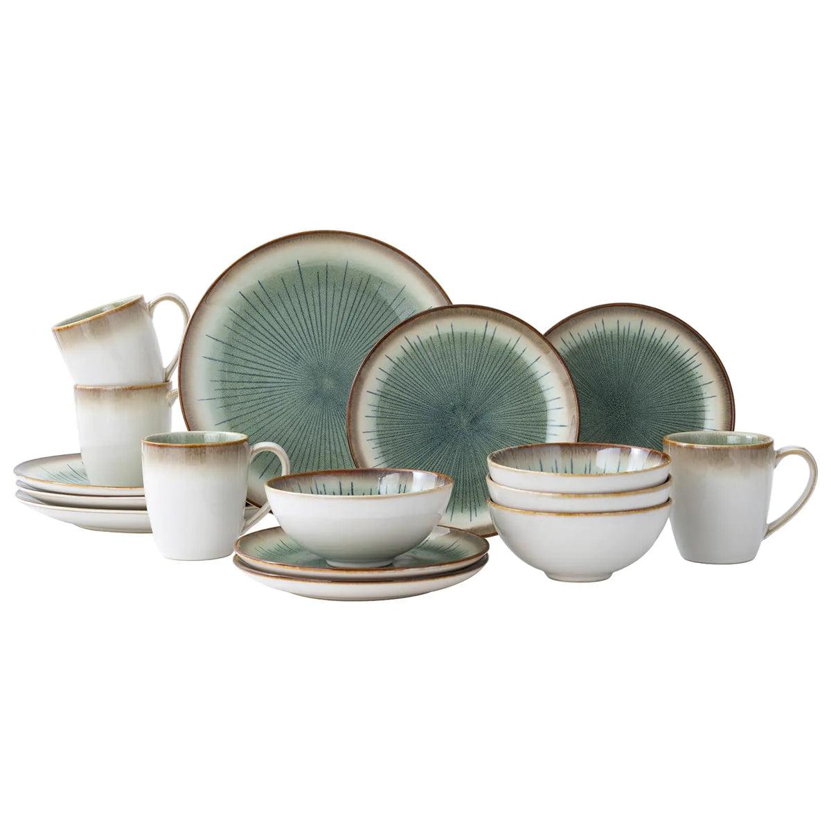 WHITEPEONY Dinnerware Set Green Stoneware 16 Pieces Service for 4 Stoneware Plates and Bowls Set Highly Chip and Crack Resistant Stoneware Set Dishwasher Microwave Safe Dishes set Rieworkes