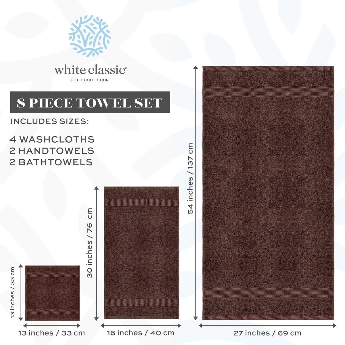Luxury Brown Bath Towel 8 Piece Set Combed Cotton Hotel Quality Brown Towels Set Rieworkes