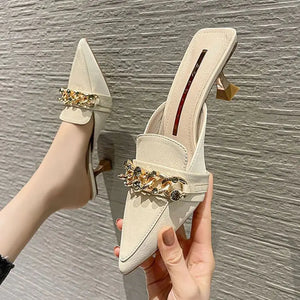 Women's Pointed Toe Stiletto Sandals with Metal Buckle Mimarta