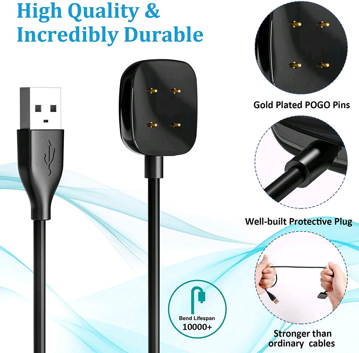 Wireless Charger For Fitbit Sense Versa 3 4 Watch USB Fast Charging Dock Cable Rieworkes