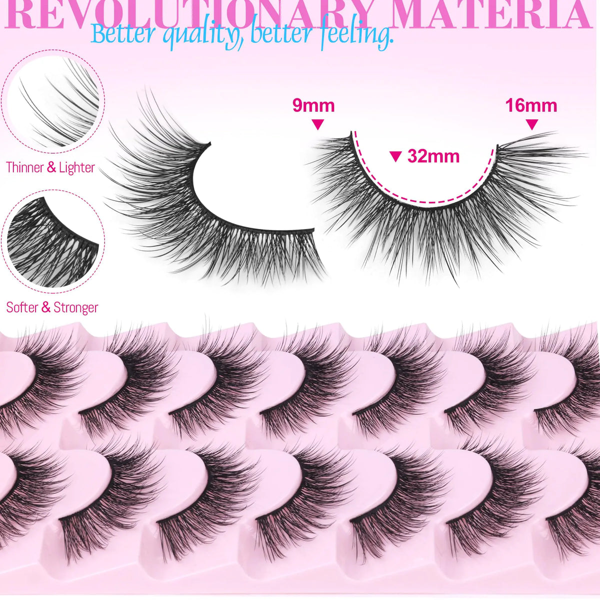 Lashes Wispy Natural False Eyelashes Mink Lashes 7 Pairs Cat Eye Lashes 3D Soft Lightweight Lashes Reusable Strip Lashes by EYDEVRO Wispy C Curl Rieworkes