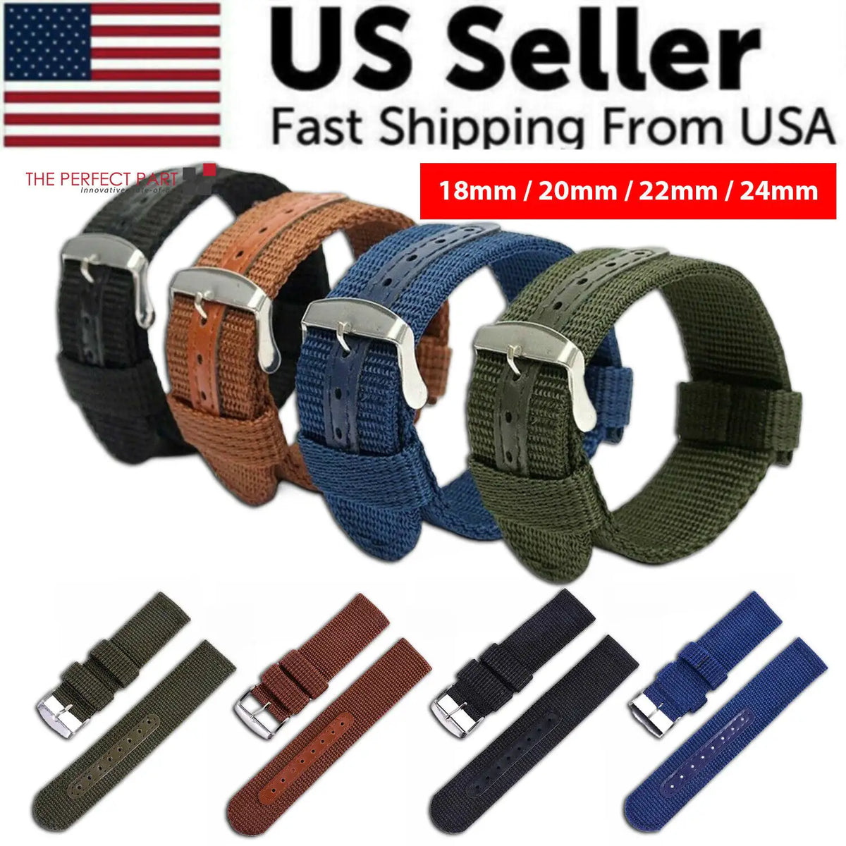 18mm 20mm 22mm 24mm Military Canvas Nylon Wrist Watch Band Strap Bracelet Sport Rieworkes