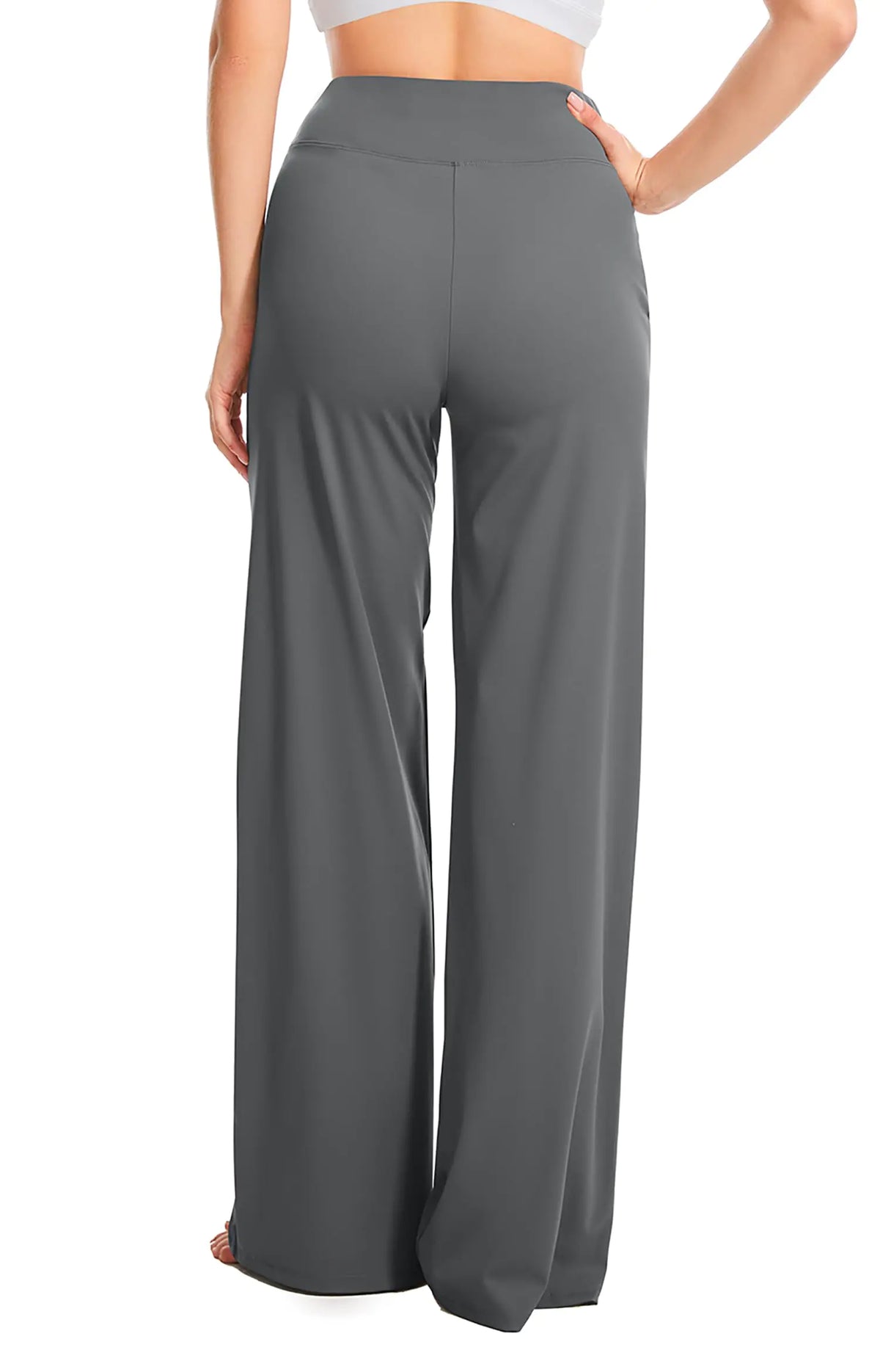 Yoga Pants Women Wide Leg Pants High Waist Stretch Dress Casual Sweatpants Lounge Pants with Pockets 31" Inseam X-Large Gray Rieworkes