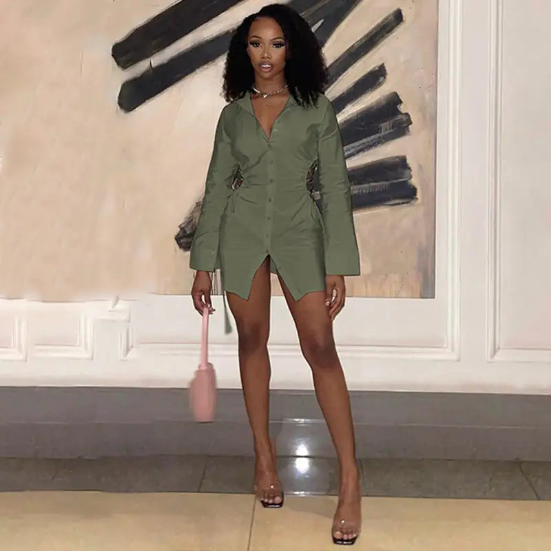 Out Of Office Cutout Shirt Mini Dress Rieworkes