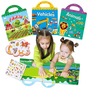 Toddler Reusable Sticker Books for Toddlers Reusable Stickers for Toddlers Reusable Sticker Books for Toddlers Toddler Sticker Books 3 Pack (Farm Vehicle Animal) Mimarta