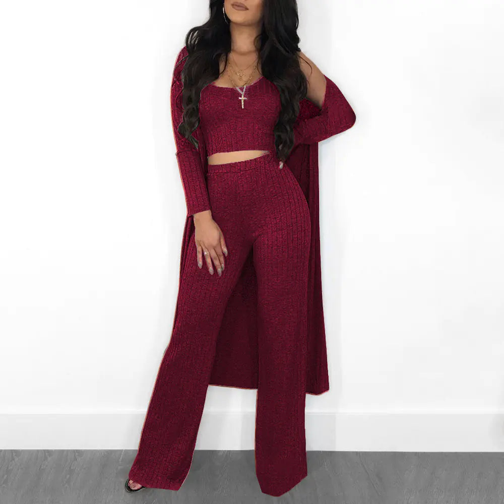 Fashionable Autumn Winter Striped Long Sleeve Set Mimarta