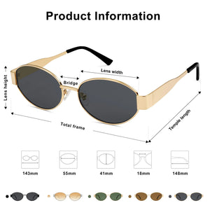 SOJOS Retro Oval Sunglasses for Women Men Trendy Sun Glasses Classic Shades UV400 Protection SJ1217 Gold/Grey Rieworkes