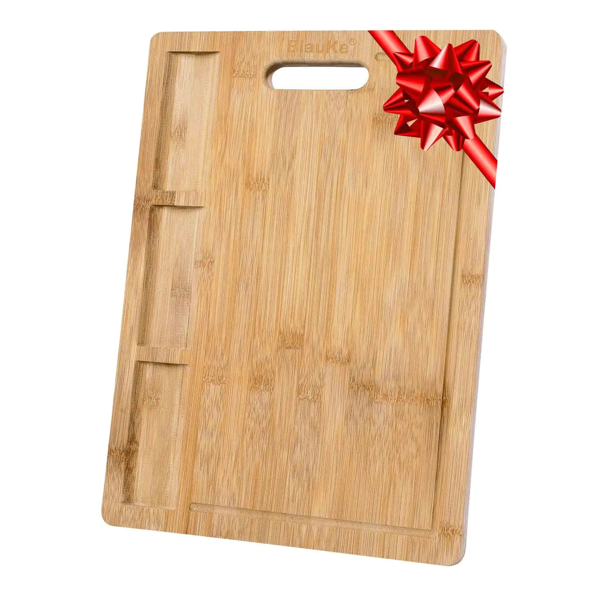Extra Large Bamboo Cutting Board - 17x12.5 inch Wood Cutting Board for Meat, Cheese, Veggies - Wood Serving Tray with Juice Groove and 3 Compartments Rieworkes