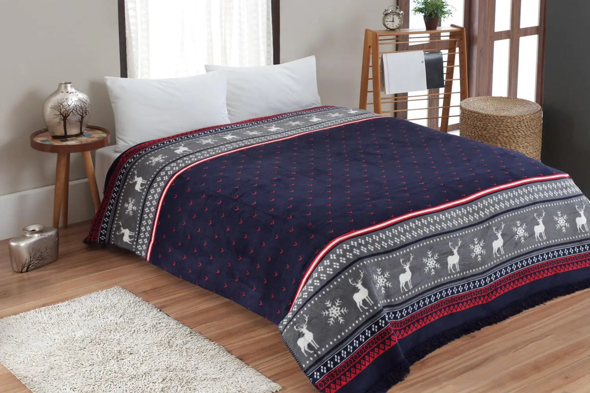 Dolce Bonita Home Double Cotton Blanket 200x220 Carmelo, Red-Navy Blue Rieworkes