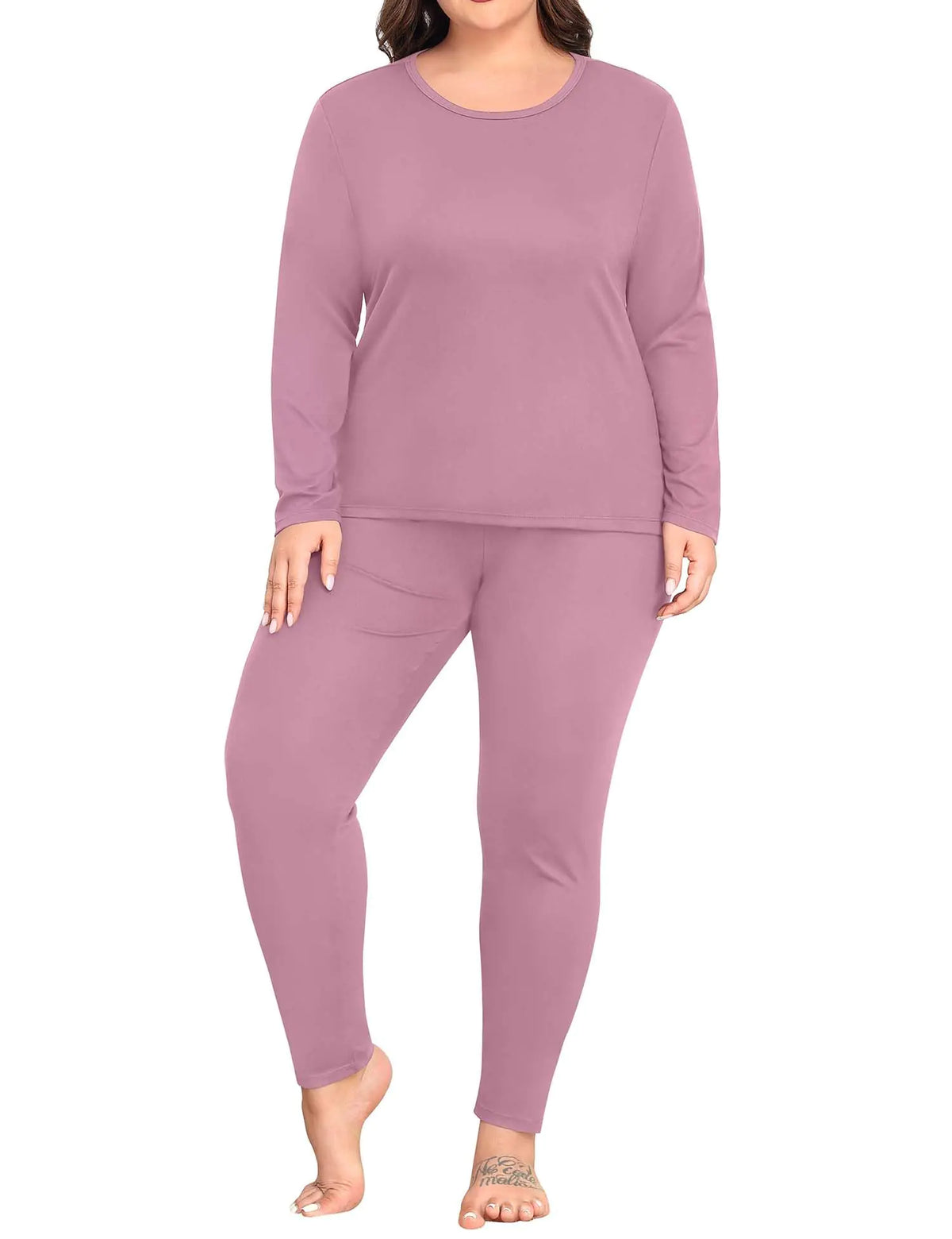 SWOMOG Plus Size Thermal Underwear Sets for Women Long Johns Base Layer Set 2 Pcs Underwear Top & Bottom Pajama Set Rieworkes
