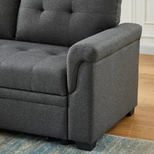 Dark Gray Linen Reversible Sleeper Sectional Sofa With Storage Chaise Rieworkes