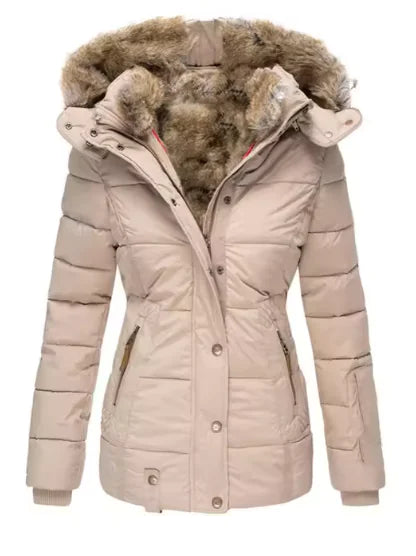 Fur collar long sleeve slim-fit cotton coat Rieworkes