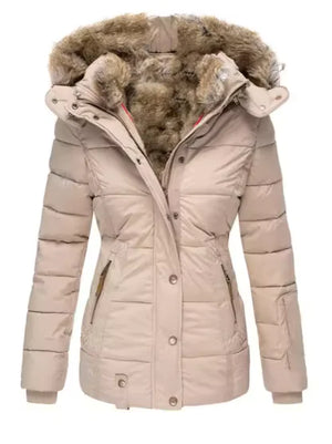 Fur collar long sleeve slim-fit cotton coat Rieworkes