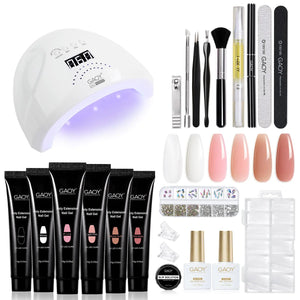 GAOY Poly Gel Nail Kit with U V Light Starter Kit, 6 Colors Nude Pink Black Builder Gel Nail Extension Kit for Beginners with Everything Nail Art DIY at Home Set C Rieworkes
