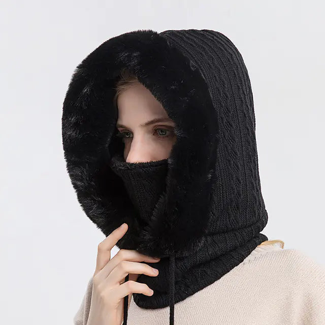 Women's Knitted Cashmere Winter Cap and Mask Set Mimarta