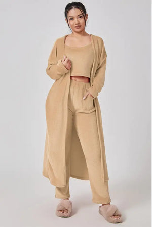 Cozy Pajama Set, 3 Piece Lounge Set, Cute Loungewear, Warm Suit Sets, Matching Set, Lounge Set, 3 Piece Pant Sets, Women Winter Dress Rieworkes