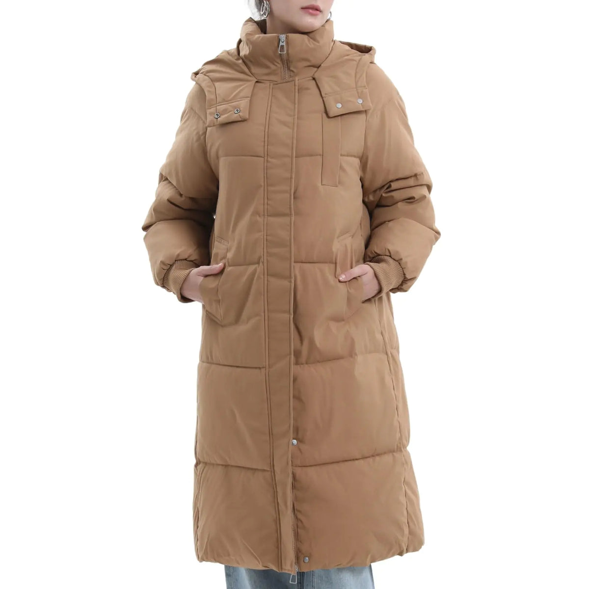 PUFFIT Long Puffer Jacket for Women2024 Thickened Winter Coat Hooded with Deep Pockets Ladies Warm Winter Jacket Mimarta