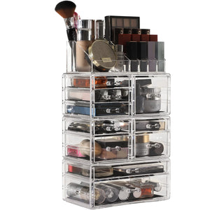Cq acrylic 4 Pack Clear Make up Organizer CountertopStackable 10 Drawers Makeup StorageCute Vanity Organizers for dresser Hair ClipJewelryBeauty Product Desk and Bathroom Organizers and Storage Mimarta