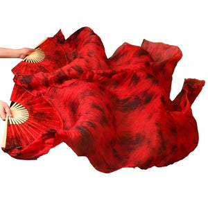 HPLWJO Belly Dance Real Silk FansWomen 150 * 90cm 1 Pair (Left+Right) Silk Long Fans Veils Belly Dance Dancing Silk Fans for Dance Performance (Red Tie-Dye) Mimarta
