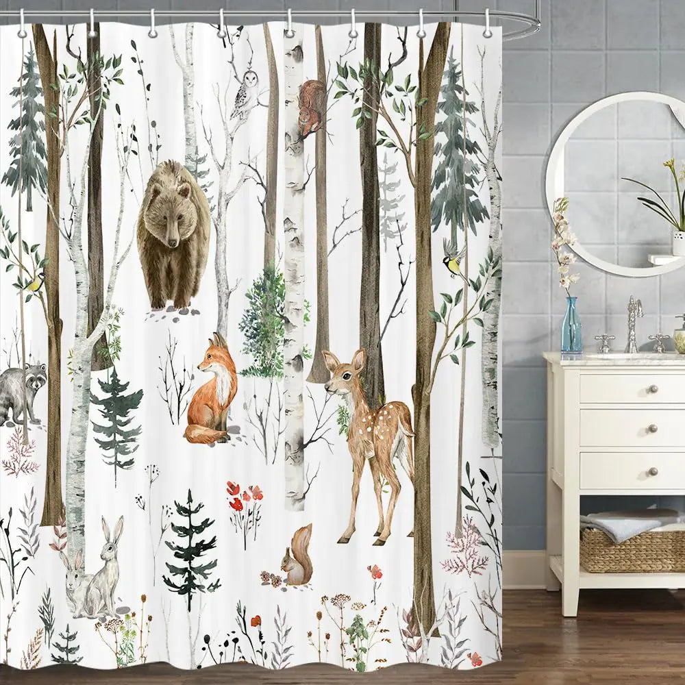Rustic Forest Shower Curtains Rustic Lodge Cabin Shower Curtain Woodsy RV Shower Curtain wildlife Animals woodland Shower Curtain Campers Shower Curtain Camping Bathroom Set with Hooks 47X64 Inch Mimarta