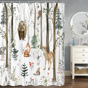 Rustic Forest Shower Curtains Rustic Lodge Cabin Shower Curtain Woodsy RV Shower Curtain wildlife Animals woodland Shower Curtain Campers Shower Curtain Camping Bathroom Set with Hooks 47X64 Inch Mimarta