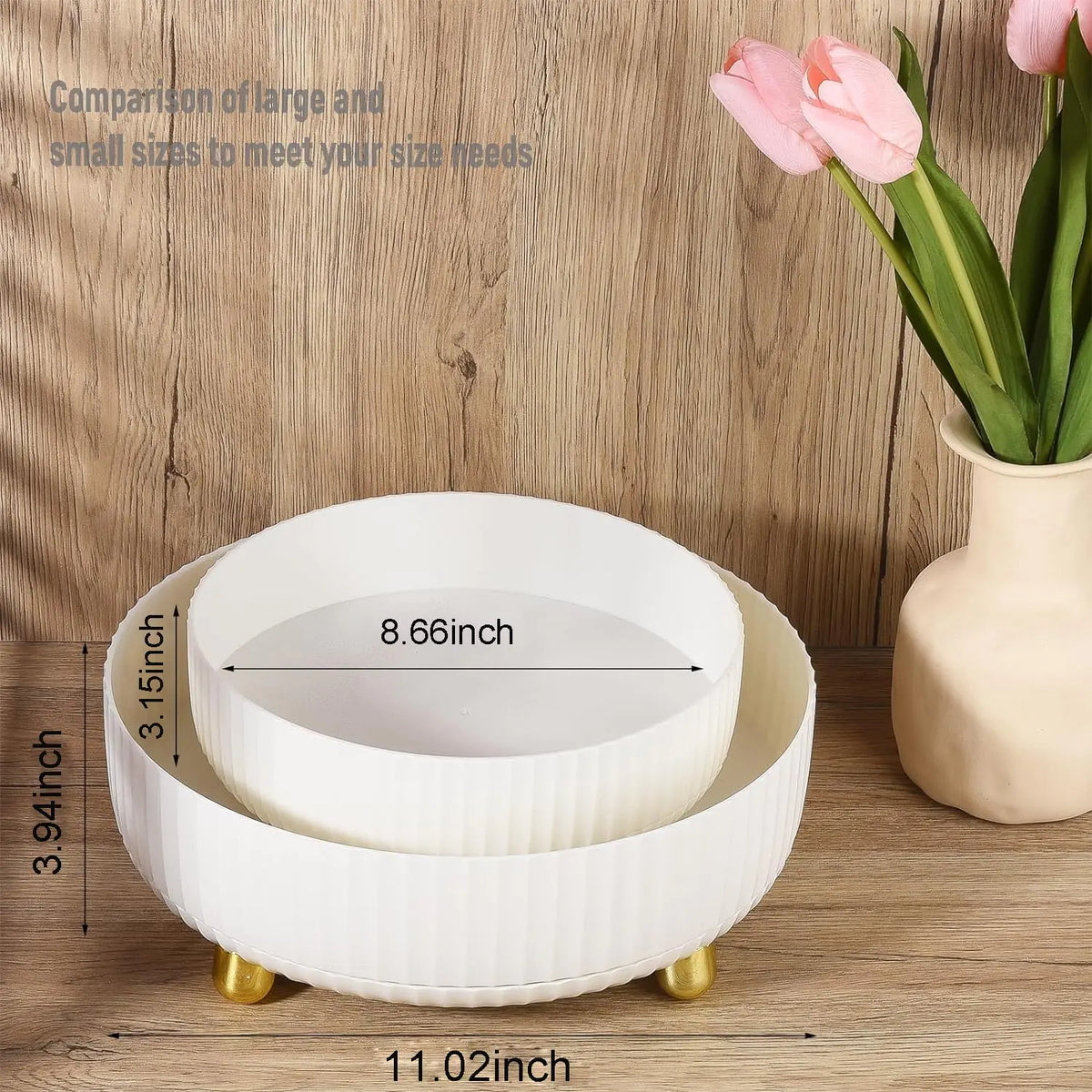 Anyoifax Makeup Perfume Organizer Tray 360 Degree Rotating Lazy Susan Skincare Lotion Organizer Spinning Cosmetics Storage for Dresser, Vanity, Bathroom Countertop, Large Ivory White 11 " Rieworkes