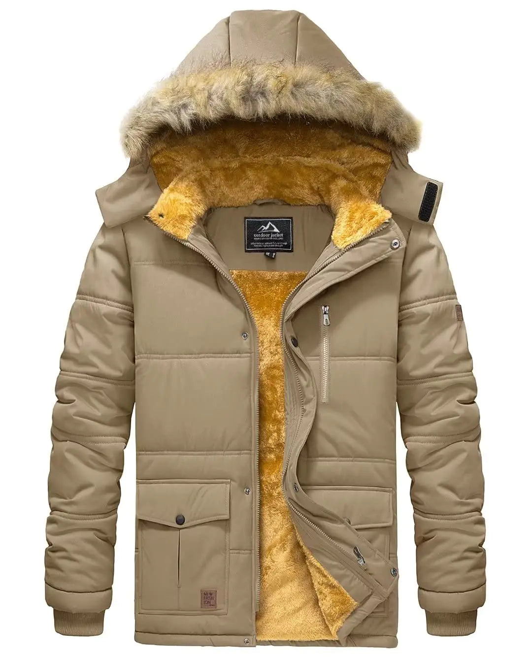 BIYLACLESEN Winter Casual Flannel Jackets for Men Winter Outdoor Jacket for Men Winter Hooded Jackets for Men Windproof Warm Jacket Khaki Mimarta