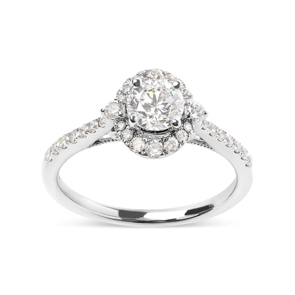 GIA Certified 14k White Gold 4/5 Cttw Diamond Halo Engagement Ring (G-H Color, SI1-SI2 Clarity) Rieworkes