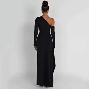 Slant Off-Shoulder High-Slit Evening Dress Rieworkes