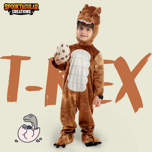 Spooktacular Creations Realistic T-rex Costume Outfit Dinosaur Jumpsuit with Egg for Kids Toddler Halloween Dress-up Party Bronze 3T(3-4 yrs) Rieworkes