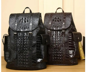 Vintage Style Handcrafted Leather Backpack with Crocodile Pattern Mimarta