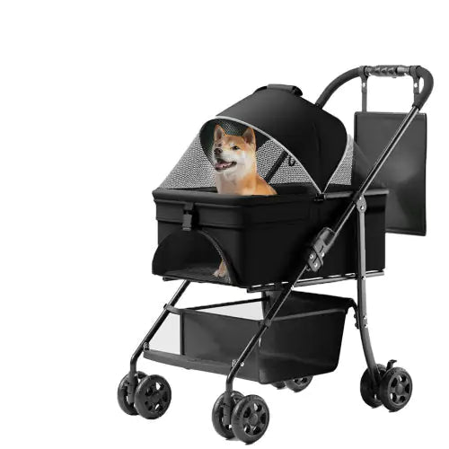 2 In 1 Folding Dog Stroller, Pet Folding Stroller, 4 Wheels Dog Cat Puppy Stroller W  Removable Travel Carrier For Small  Medium Pet, Waterproof Pad, Car Seat, Sun Shade, Xmas Christmas Gift Rieworkes