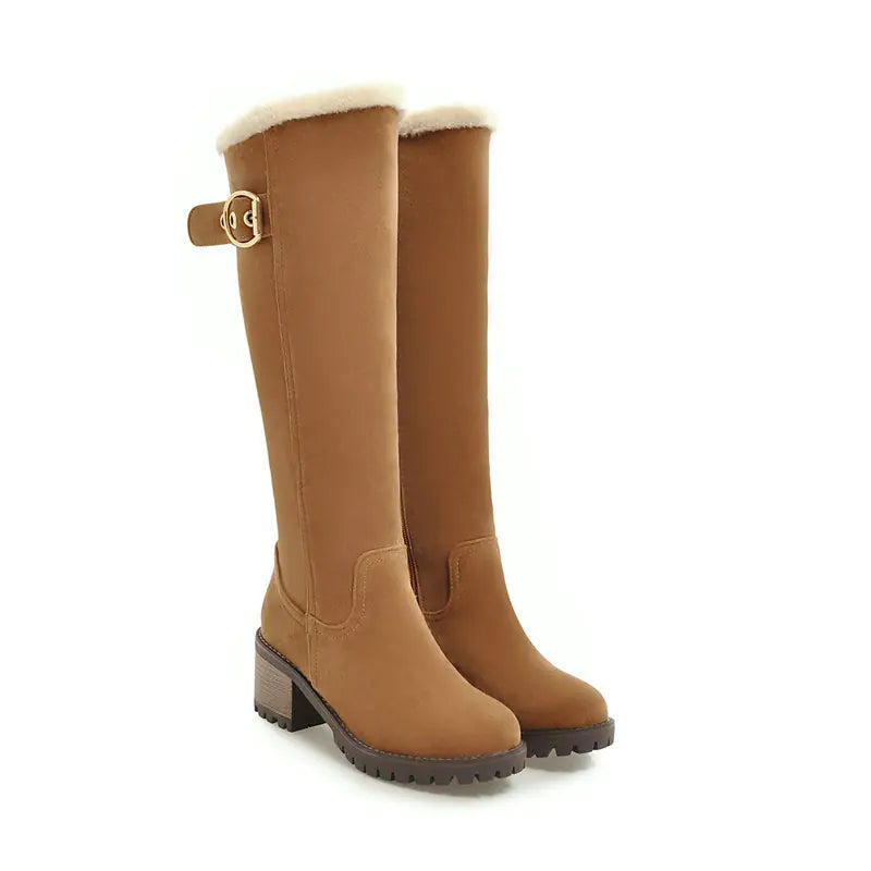 Buckle Embellished Mid-Heel Winter Long Boots Mimarta