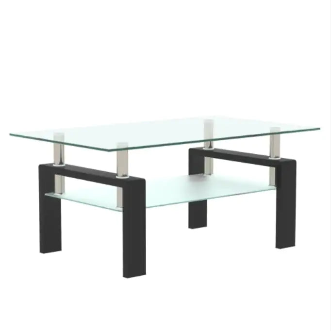 Rectangle Black Glass Coffee Table, Clear Coffee Table, Modern Side Center Tables For Living Room, Living Room Furniture Rieworkes
