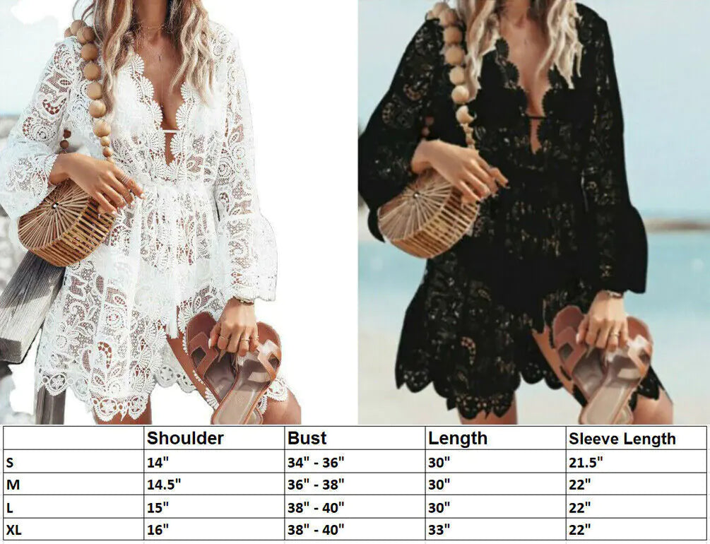 Lace Bathing Suit Cover Up Boho Beach Women Maxi Bikini Sundress Dress Summer US Rieworkes