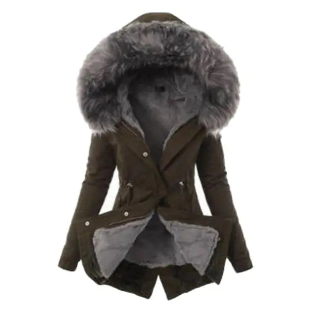 Casual Long Cotton Puffer Coat with Faux Fur Hood Mimarta