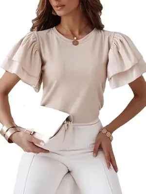 Office Lady Elegant O-Neck Solid Simple Blouse Rieworkes