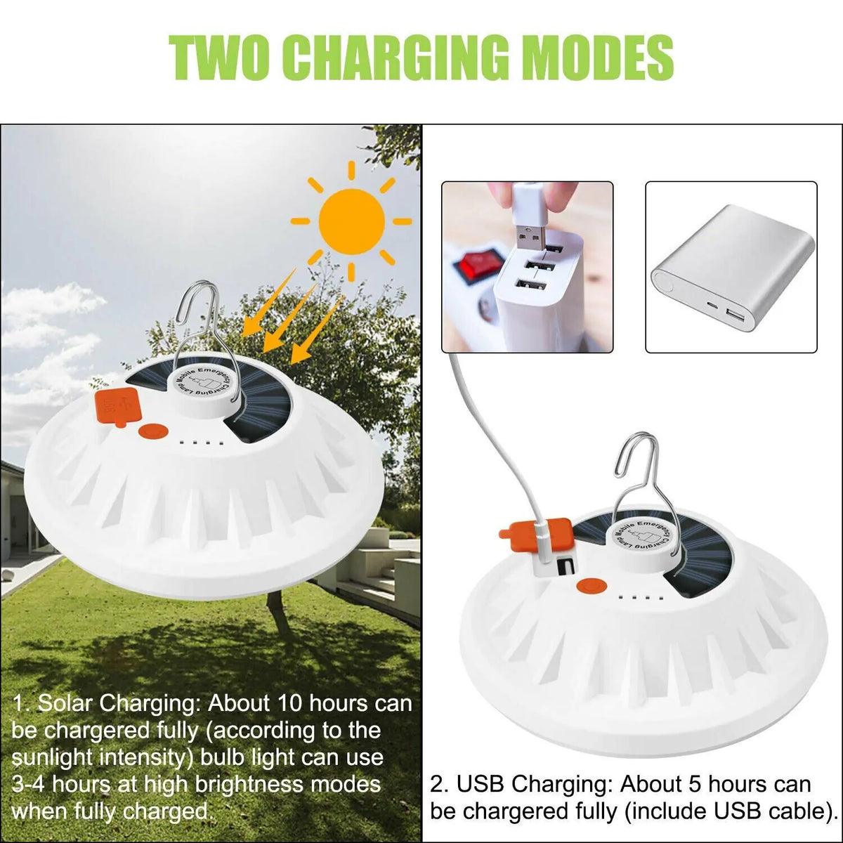 Rechargeable 60 LED Outdoor Camping Tent Light USB &amp; Solar Lantern Hiking Lamp Rieworkes