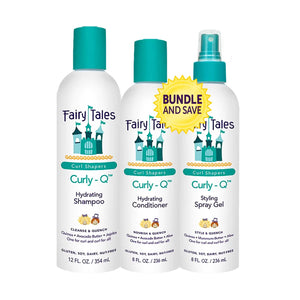 Fairy Tales Curly Q Shampoo & Conditioner Kit for Curly Hair - Hydrates, Detangles, Defines Curls, Tames Frizz -free from Phthalate , Paraben & Sulfate - 3 Travel Size Items 0.33 Fl Oz (Pack of 3) Shampoo + Conditioner + Spray Rieworkes