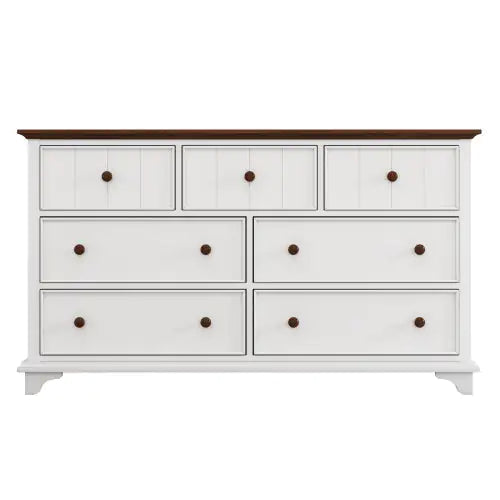 Wooden Captain Seven-Drawer Dresser For Bedroom, Living Room, Kids' Room, White Walnut Rieworkes