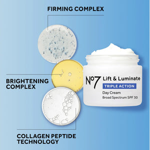 No7 Lift & Luminate Triple Action Day Cream - Anti-Aging Face Moisturizer SPF 30, Hyaluronic Acid & Vitamin C - Firms Skin for Radiant Glow - Suitable for Sensitive Skin (2 pack, 1.69 Fl Oz each) Regular, Pack of 2 Rieworkes