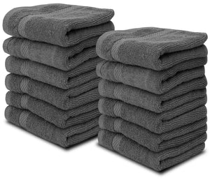 Luxury Washcloths for Bathroom Hotel Spa 12 Set 13x13 Inch Dark Gray Circlet Rieworkes