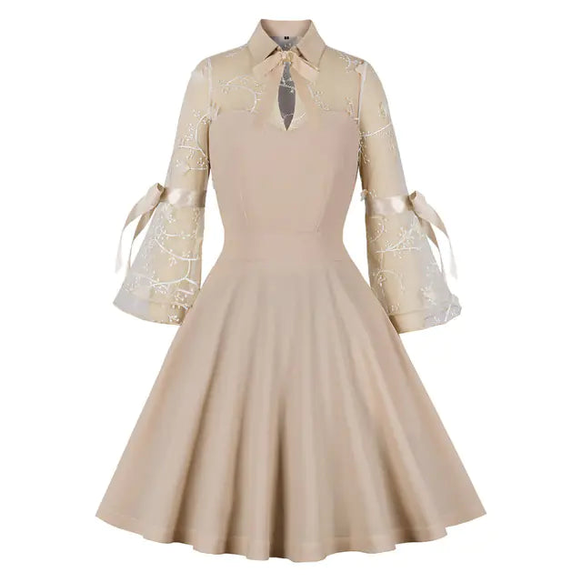 Elegant 1950s Embroidered Mesh Retro Party Dress Mimarta