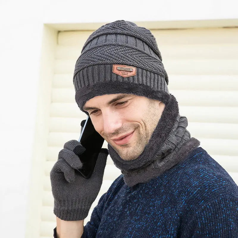 3Pcs Set Fashion Knitted Winter Hats with Gloves Mimarta