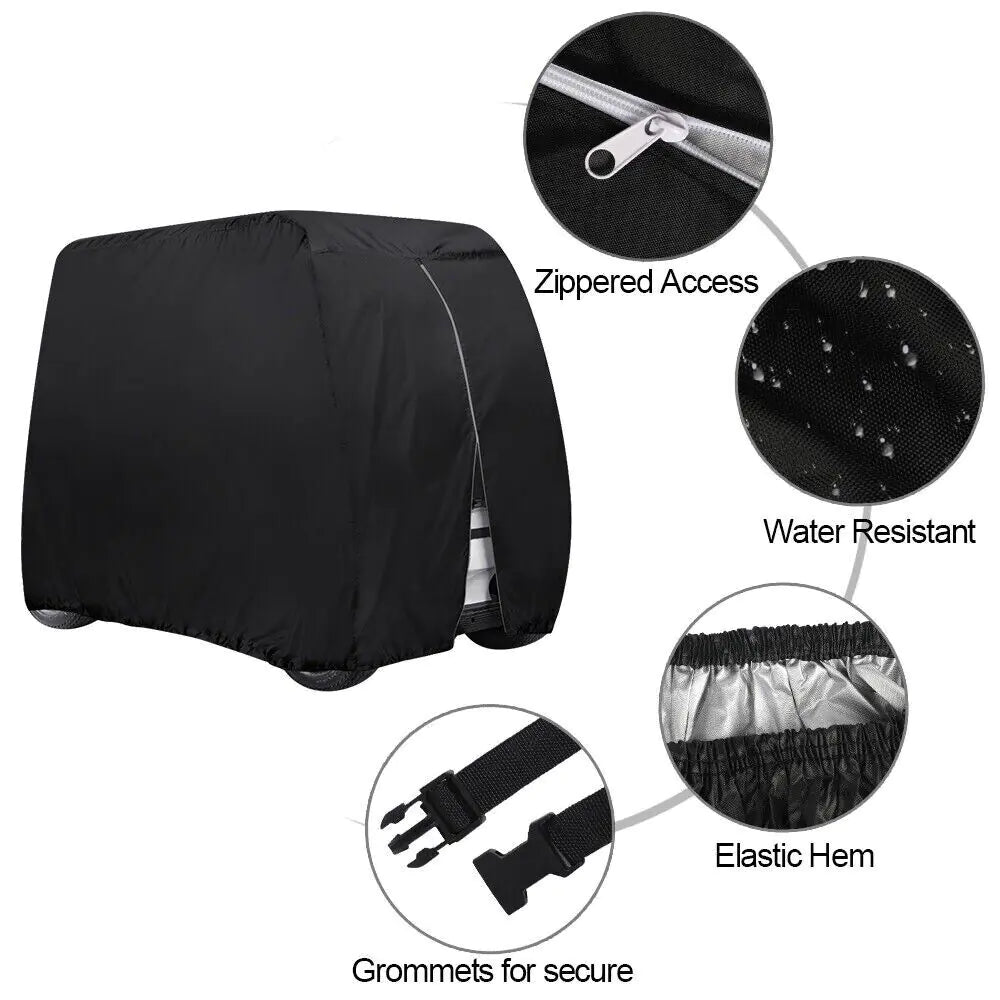 Waterproof Golf Cart Cover Zipper 4 Passenger EZ GO Club Car Yamaha Elastic Hem Rieworkes