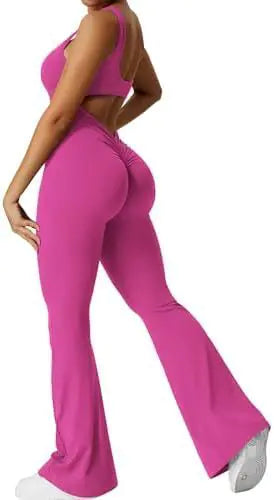 Women Sleeveless Flare Jumpsuits Fitness Yoga Long Pants Rieworkes