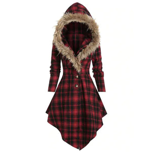 New Women's Winter Plaid Coat with Hood and Belt Mimarta