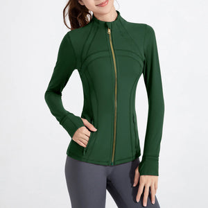 Stand Collar Sports Running Workout Long Sleeve Zipper Jacket for Women Rieworkes